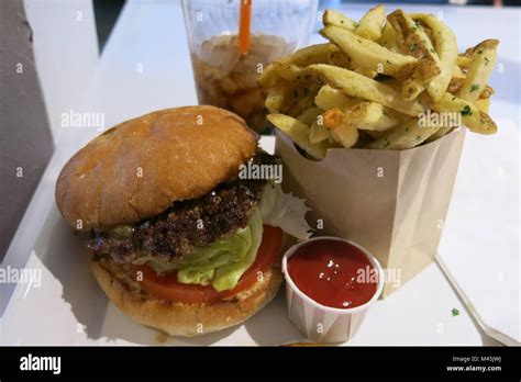 Burger And French Fries At An American Diner In Coronado California