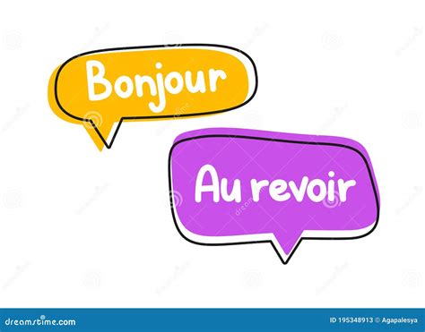Bonjour Au Revoir Inscription Handwritten Lettering Illustration