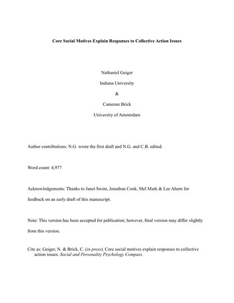 Pdf Core Social Motives Explain Responses To Collective Action Issues