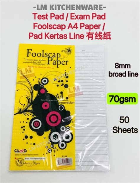 Test Pad Test Sheet Exam Pad Foolscap Paper A4 Board Line 70gsm Uni