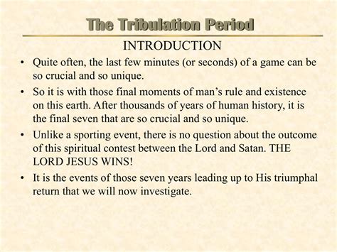 The Tribulation Period Part I
