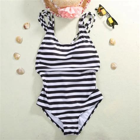 Sexy Womens Swimwear One Piece Swimsuit Monokini Striped Padded Bikini Bathing 2017 Hot Selling