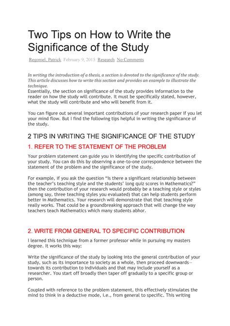 Two Tips On How To Write The Significance Of The Study Two Tips On