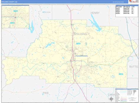 Spalding County, GA Zip Code Wall Map Basic Style by MarketMAPS - MapSales