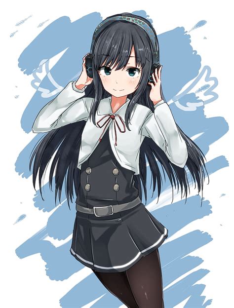 X Px P Free Download Anime Anime Girls Headphones Long Hair Black Hair Blue