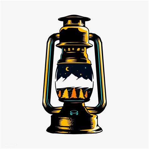 Camping Lantern With A Skyscape Drawing Vector Free Image By Rawpixel