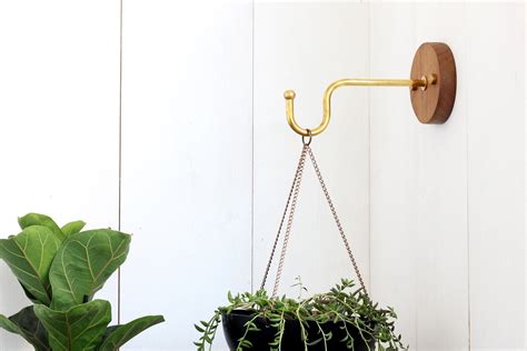 Wall Hook For Hanging Planter Indoor Or Outdoor Solid Brass And Wood