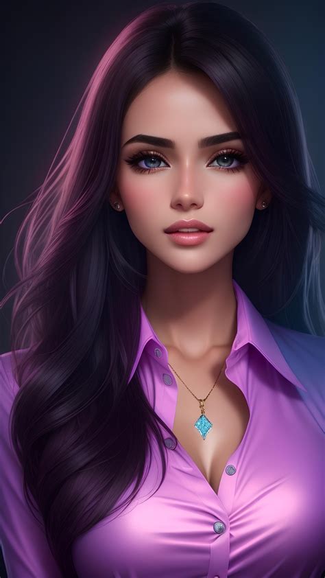 Portrait Of A Gorgeous Girl In Purple Shirt Fantasy Art Women