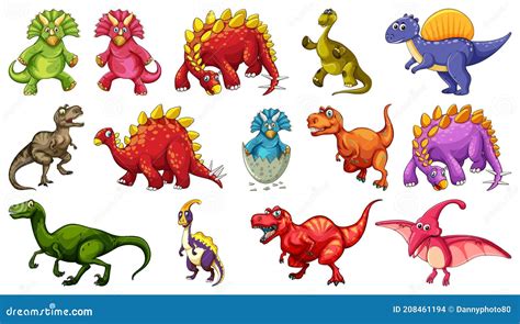 Conjunto De Diferentes Personajes De Dibujos Animados De Dinosaurios