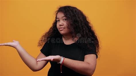 Disappointed Woman With Overweight Pointing Hands Aside Looking At Camera Stock Video Video
