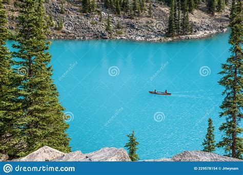 Canoe On Moraine Lake Banff Alberta Stock Photo Image Of Mountain