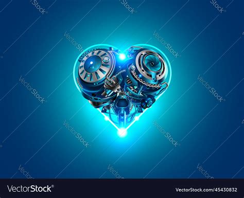 Robot Heart Metal Mechanism In The Shapes Vector Image