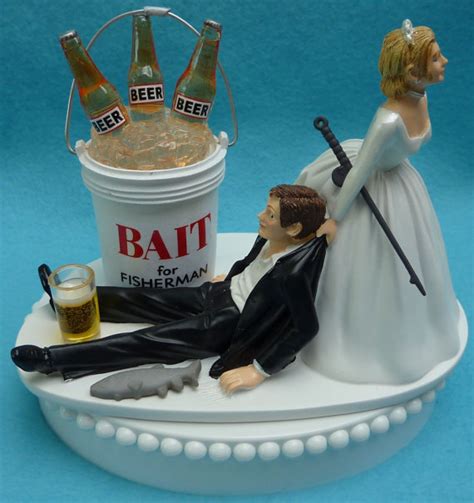 Wedding Cake Topper Fishing Beer Bait Fisherman Fish Pole Drinking
