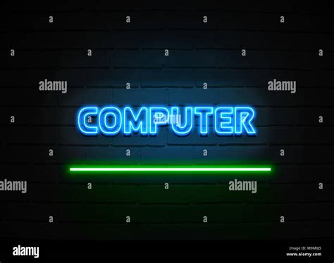 Computer Neon Sign Glowing Neon Sign On Brickwall Wall 3d Rendered