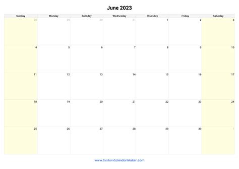 June 2023 Calendar Printable With Highlighted Weekends