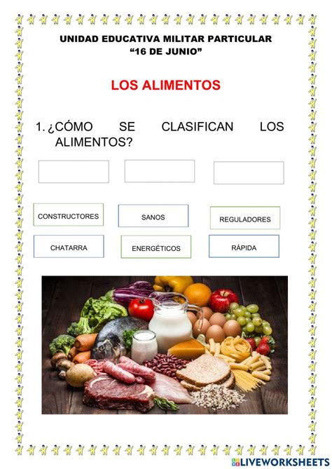 Ficha de Clasificación de los alimentos para II