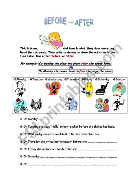 These are widely used in english and their placement in the sentence is quite clear. Adverbs of Time - before & after - ESL worksheet by larei
