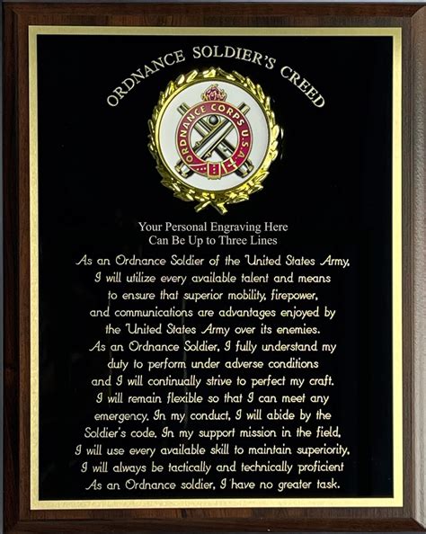 Us Army Ordnance Corps Soldiers Creed Plaque Army Ts Etsy