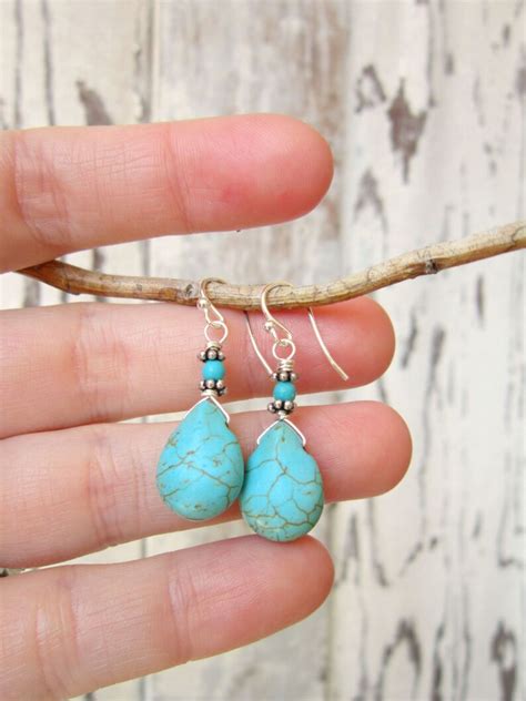 Turquoise Drop Earrings Wire Wrapped Turquoise Howlite Dangle Etsy