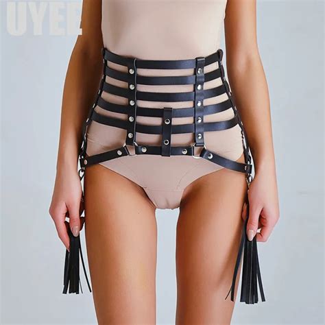 uyee 100 handmade sexy harness caged weave round with tassels leather harness body bondage