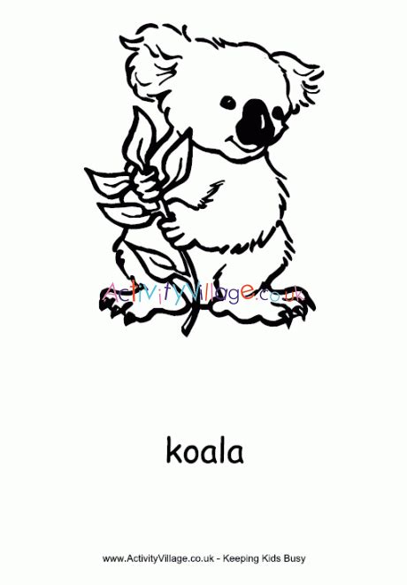 Baby koala on mother's back. Koala Colouring Page 2