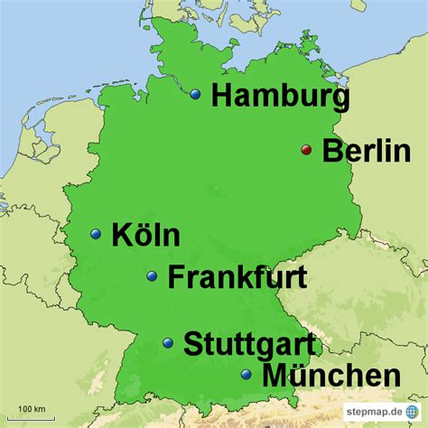 StepMap Deutschland mit größten Städten Landkarte für Deutschland