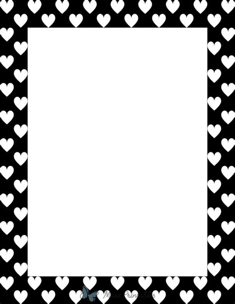 Printable White On Black Heart Page Border
