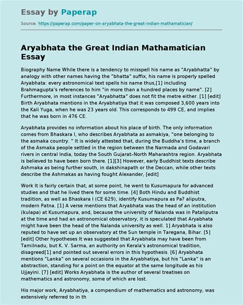 Aryabhata The Great Indian Mathamatician Free Essay Example
