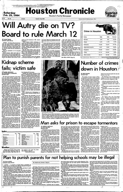 Houston Chronicle Page One Feb 25 1984