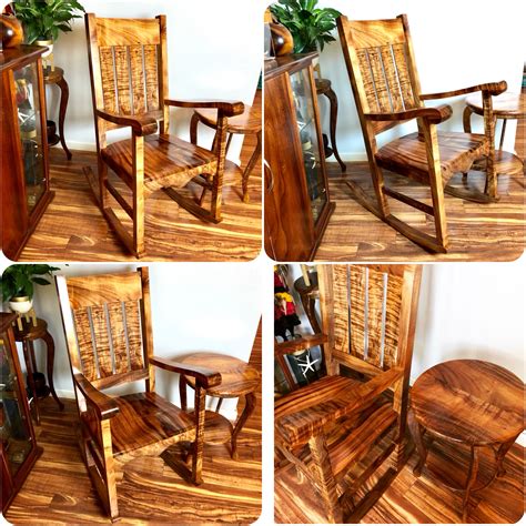 Beautiful Hawaiian Curly Koa Wood Rocking Chair And Table Wood