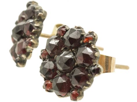 Edwardian Bohemian Garnet Cluster Earrings The Antique Jewellery Company