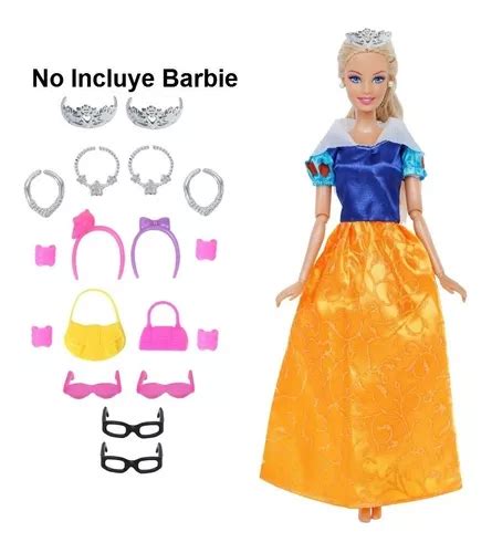 Barbie Lote 14 Pzas 1 Vestido Amarillo Y 13 Accesorios Meses Sin Intereses
