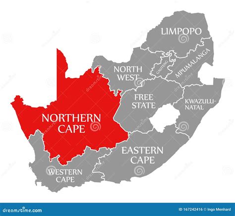 Northern Cape Red Highlighted In Map Of South Africa Stock Illustration