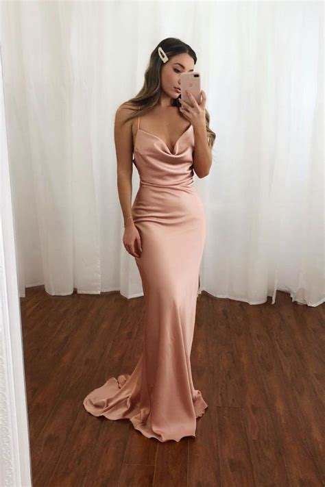 pink sweetheart satin mermaid long prom dress spaghetti straps evening dress in 2021 pink