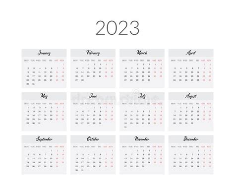 2023 Year Calendar Template Vector Illustration Stock Vector
