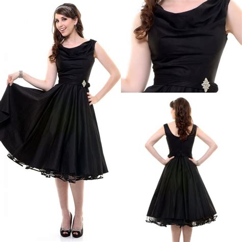Fashion Party Dress Scoop Ruffle Tea Length Satin Tulle Black Formal