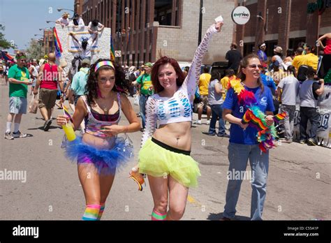Young Women In Costume Prior To Start Of The Chicago Pride Parade 2011