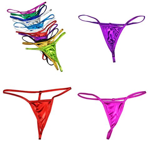 Shiny G String Micro Mini Women Sexy Panties For Women Underwear Metallic Pu Leather Thong