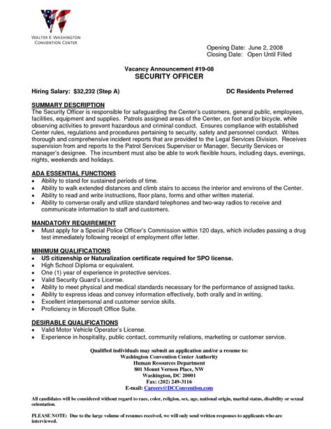 It should be around one or two sentences long and emphasize your background and what you aim to achieve in a security guard role. Security Officer Resume Skills - Security Guards Companies