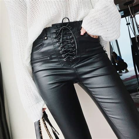 High Waist Lace Up Zipper Faux Leather Pants Rk Loveitbabe Lace Up