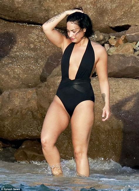Demi Lovato Whips Off Her Black Swimsuit To Show Babefriend Wilmer Valderrama Daily Mail Online