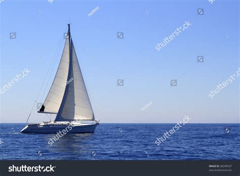 Beautiful Sailboat Sailing Sail Blue Mediterranean Stock Photo 58249537