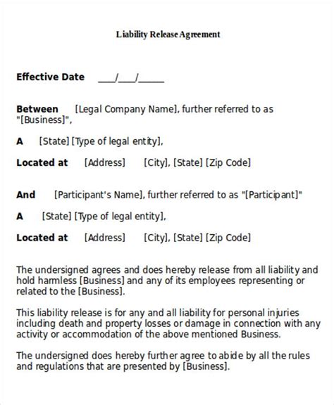 general release  liability form samples  ms word