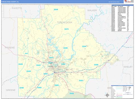 Tuscaloosa County Al Zip Code Wall Map Basic Style By Marketmaps