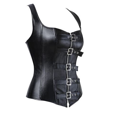 Leather Corsets And Bustiers For Women Straps Corsetto With Buckles Steampunk Plus Size