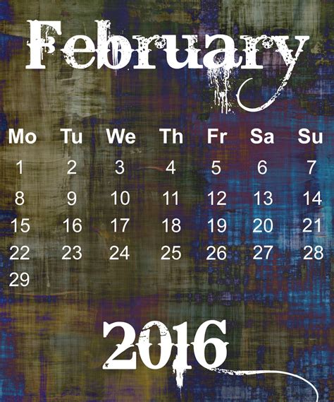 February 2016 Grunge Calendar Free Stock Photo Public Domain Pictures