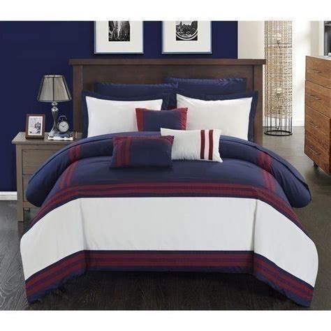 French blue and white striped sheets. Queen King Bed Bag Navy Blue Red White Striped Block 10 pc ...
