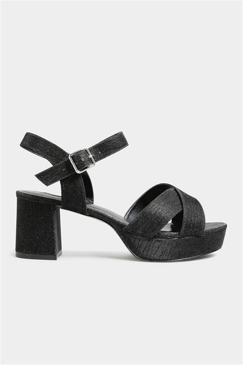 Limited Collection Black Glitter Platform Heels In Wide E Fit And Extra