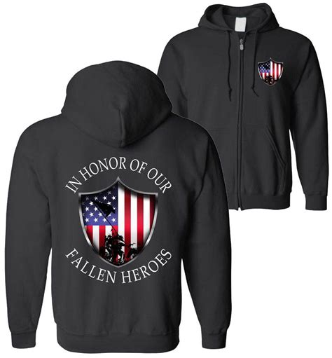 Honor Fallen Military Zip Up Hoodie Sweatshirt Patriotic American