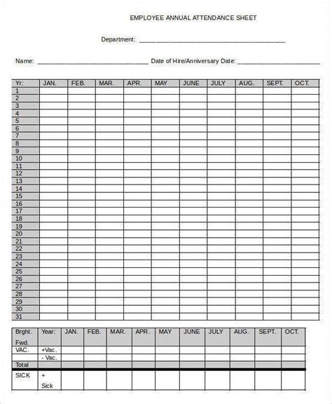 Employee Attendance Sheet 2018 8 Free Excel Pdf Template Section
